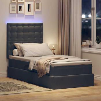 Bett mit Stauraum und LED mit LED Dunkelgrau 90 x 200 cm Samt