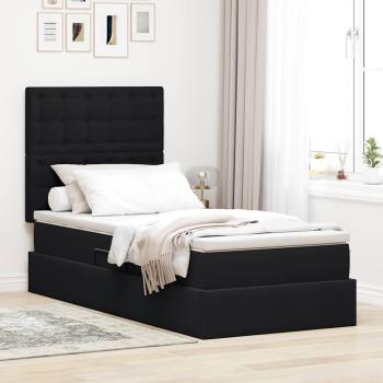 ARDEBO.de - Bett mit Stauraum und LED mit Matratze Schwarz 90 x 200 cm Samt