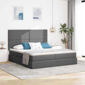 ARDEBO.de - Bett mit LED-Lichtleisten Dunkelgrau 180 x 200 cm Stoff