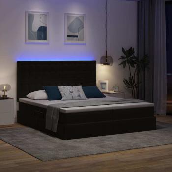 Bett mit LED-Lichtleisten Schwarz 180 x 200 cm Samt