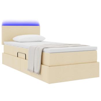 Bett mit Stauraum und LED mit Matratze Creme 90 x 190 cm Stoff
