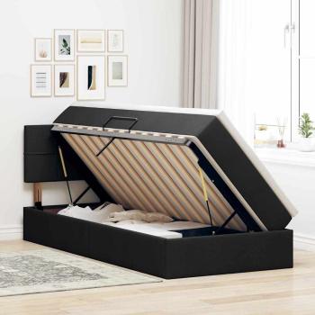 Bett mit Stauraum und LED mit LED Schwarz 90 x 190 cm Stoff