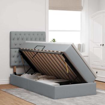 Aufbewahrungsbett mit Matratze Hellgrau 90 x 190 cm Polyester