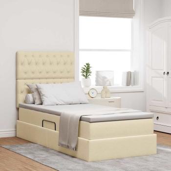 ARDEBO.de - LED-Speicherbett mit Matratze Creme 90 x 190 cm Stoff