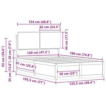 Bettgestell mit gepolstertem Kopfteil Taupe 120 x 190 cm