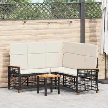ARDEBO.de - Garten Liegesofa Set Schwarz und Cremeweiß 164 x 164 x 112 cm