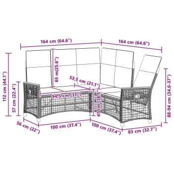 Garten Liegesofa Set Schwarz und Cremeweiß 164 x 164 x 112 cm