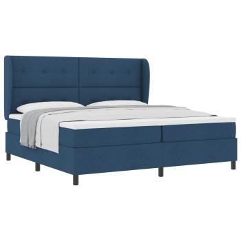 Boxspringbett mit Matratze mit Kopfteil Blau 200 x 200 cm Stoff