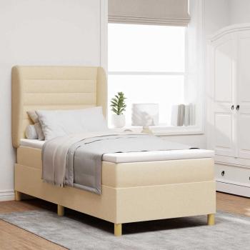 ARDEBO.de - Boxspringbett mit Matratze Dunkelgrau 90x190 cm Creme Stoff