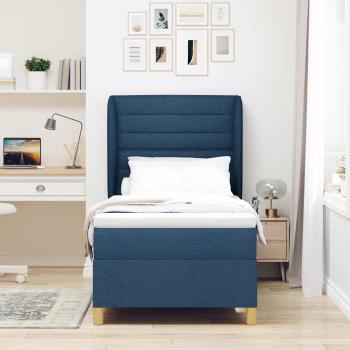 Boxspringbett mit Matratze Dunkelgrau 90x190 cm Blau Stoff