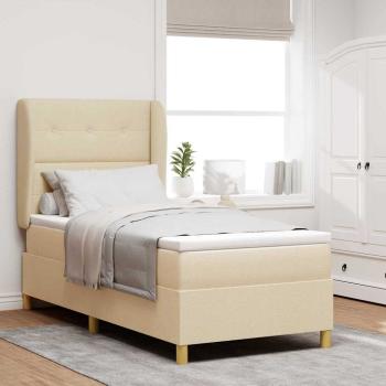 ARDEBO.de - Boxspringbett mit Matratze Dunkelgrau 90x190 cm Creme Stoff