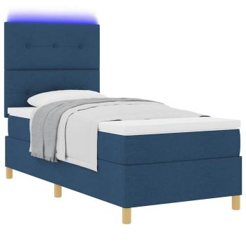 LED Boxspringbett mit Matratze Blau 100 x 200 cm Stoff