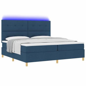 LED Boxspringbett mit Matratze Blau 200 x 200 cm Stoff