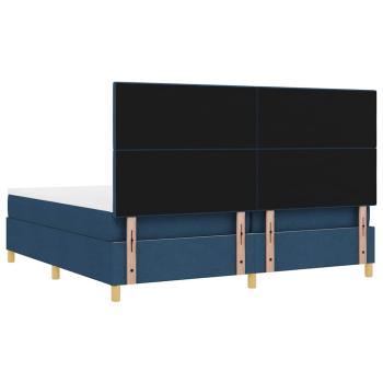 LED Boxspringbett mit Matratze Blau 200 x 200 cm Stoff