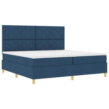 LED Boxspringbett mit Matratze Blau 200 x 200 cm Stoff