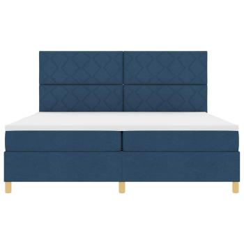 LED Boxspringbett mit Matratze Blau 200 x 200 cm Stoff