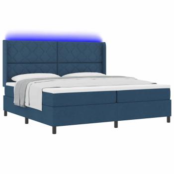 LED Boxspringbett mit Matratze Blau 200 x 200 cm Stoff