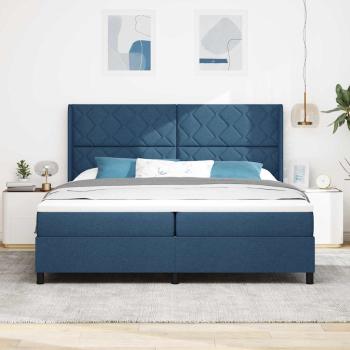 LED Boxspringbett mit Matratze Blau 200 x 200 cm Stoff