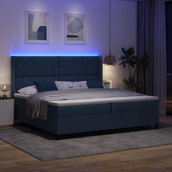 LED Boxspringbett mit Matratze Blau 200 x 200 cm Stoff