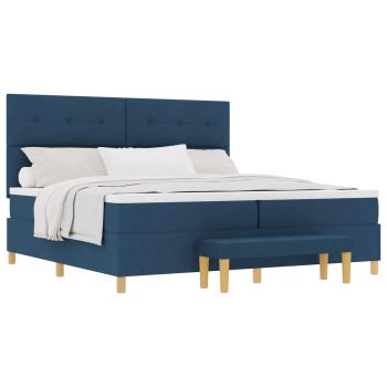 Boxspringbett mit Matratze mit Kopfteil Blau 200 x 200 cm Stoff