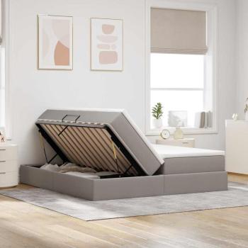 Aufbewahrungsbett mit Matratze Taupe 200 x 200 cm Polyester