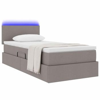 Bett mit Stauraum und LED mit Matratze Taupe 90 x 200 cm Stoff