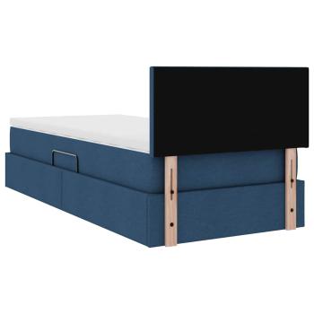 Bett mit Stauraum und LED mit Matratze Blau 100 x 200 cm Stoff