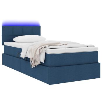 Bett mit Stauraum und LED mit Matratze Blau 90 x 200 cm Stoff