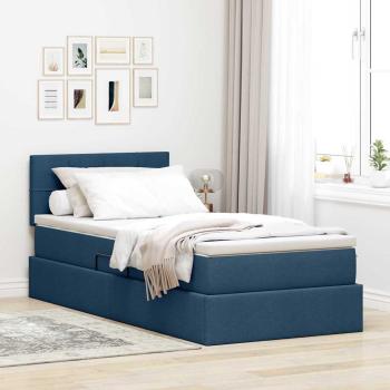 ARDEBO.de - Bett mit Stauraum und LED mit Matratze Blau 100 x 200 cm Stoff