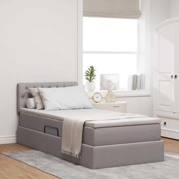 ARDEBO.de - Bett mit Stauraum und LED mit Matratze Taupe 90 x 200 cm Stoff