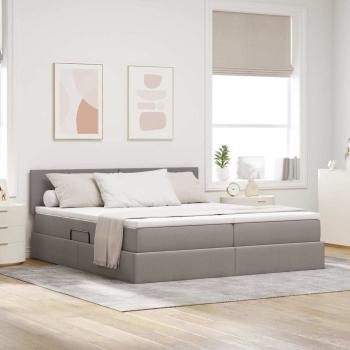 ARDEBO.de - Bett mit LED-Lichtleisten mit Kopfteil Taupe 180 x 200 cm Stoff