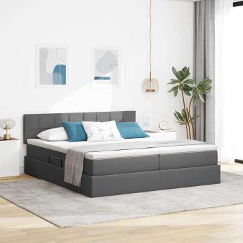 ARDEBO.de - Bett mit LED-Lichtleisten Dunkelgrau 200 x 200 cm Stoff