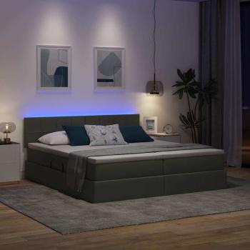 Bett mit LED-Lichtleisten Dunkelgrau 200 x 200 cm Stoff