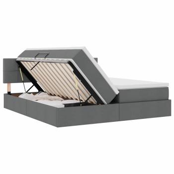 Bett mit LED-Lichtleisten Dunkelgrau 200 x 200 cm Stoff