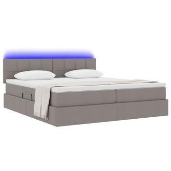 Bett mit LED-Lichtleisten mit Kopfteil Taupe 200 x 200 cm Stoff
