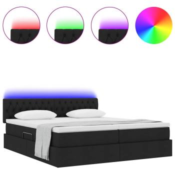 Bett mit LED-Lichtleisten Schwarz 200 x 200 cm Stoff