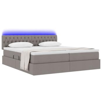 Bett mit LED-Lichtleisten mit Kopfteil Taupe 200 x 200 cm Stoff