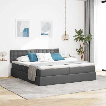 ARDEBO.de - Bett mit LED-Lichtleisten Dunkelgrau 200 x 200 cm Stoff