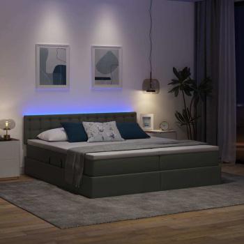 Bett mit LED-Lichtleisten Dunkelgrau 200 x 200 cm Stoff
