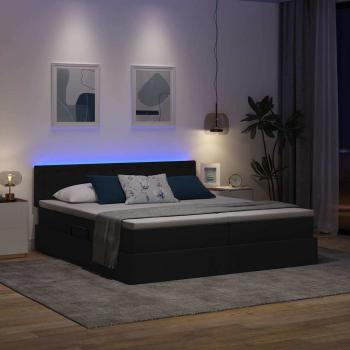 Bett mit LED-Lichtleisten Schwarz 200 x 200 cm Stoff