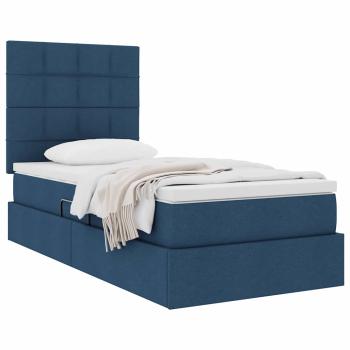 Aufbewahrungsbett mit Matratze Blau 90 x 200 cm Stoff