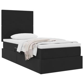 Aufbewahrungsbett mit Matratze Schwarz 90 x 200 cm Samt