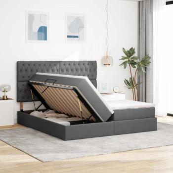 Aufbewahrungsbett mit Kopfteil Dunkelgrau 200 x 200 cm Stoff