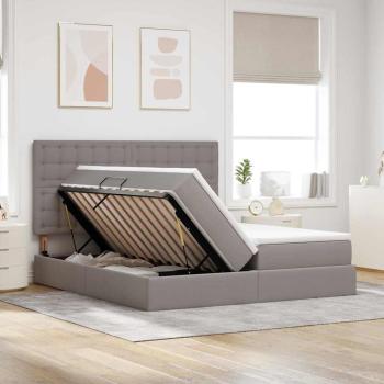 Aufbewahrungsbett mit Kopfteil Taupe 180 x 200 cm Stoff