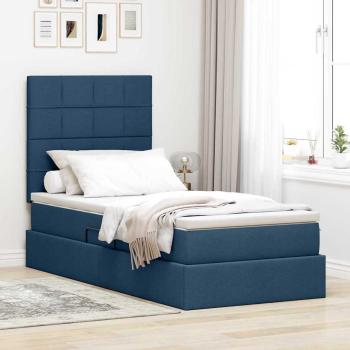 ARDEBO.de - Bett mit Stauraum und LED mit LED Blau 100 x 200 cm Polyester