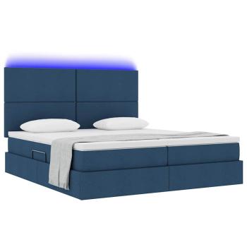 Bett mit LED-Lichtleisten mit Kopfteil Blau 200 x 200 cm Stoff
