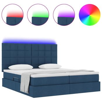 Bett mit LED-Lichtleisten mit Kopfteil Blau 180 x 200 cm Stoff