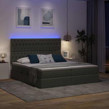 Bett mit LED-Lichtleisten Dunkelgrau 200 x 200 cm Stoff