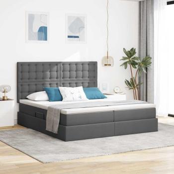 ARDEBO.de - Bett mit LED-Lichtleisten Dunkelgrau 200 x 200 cm Stoff