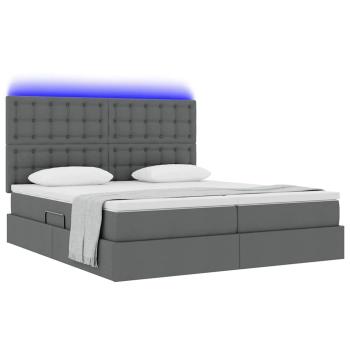 Bett mit LED-Lichtleisten Dunkelgrau 200 x 200 cm Stoff